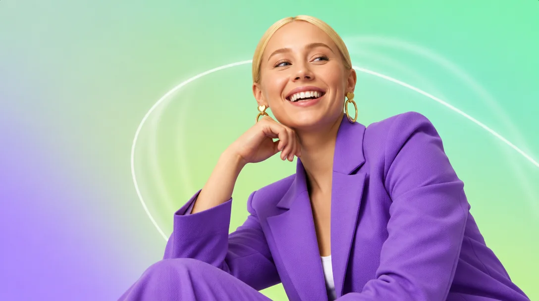 Smiling woman in a purple blazer